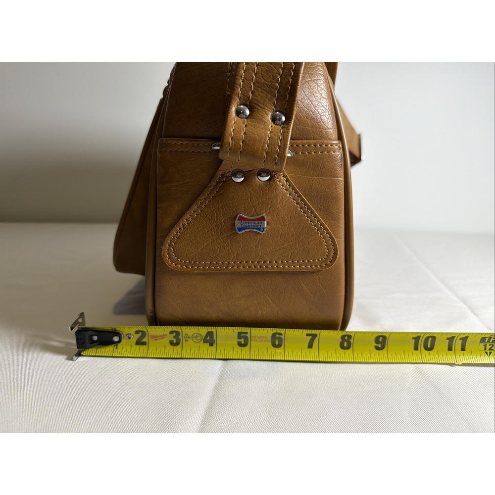 Vintage American Tourister Brown Tan Leather Shoulder Bag travel Carry On Bag - Picture 13 of 16